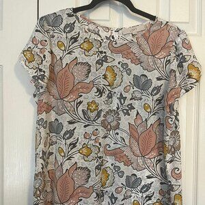 LOFT Pink and Gray Boxy Blouse Short Sleeve